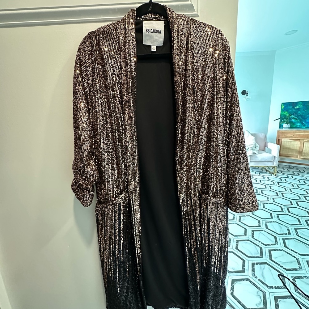 Black & rose gold sequin duster jacket